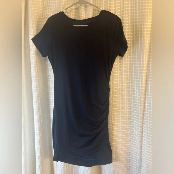 Ruched Navy Blue Short Sleeve Dress - Picture 2 of 2